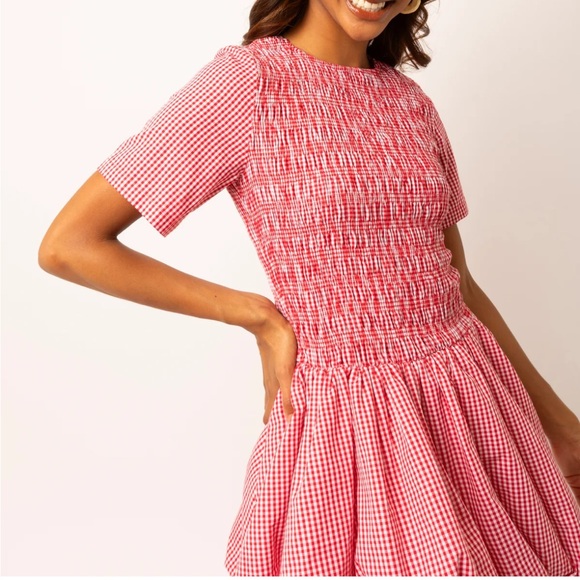 Amy Lynn ELENOR RED GINGHAM PUFFBALL MINI DRESS - Picture 7 of 9